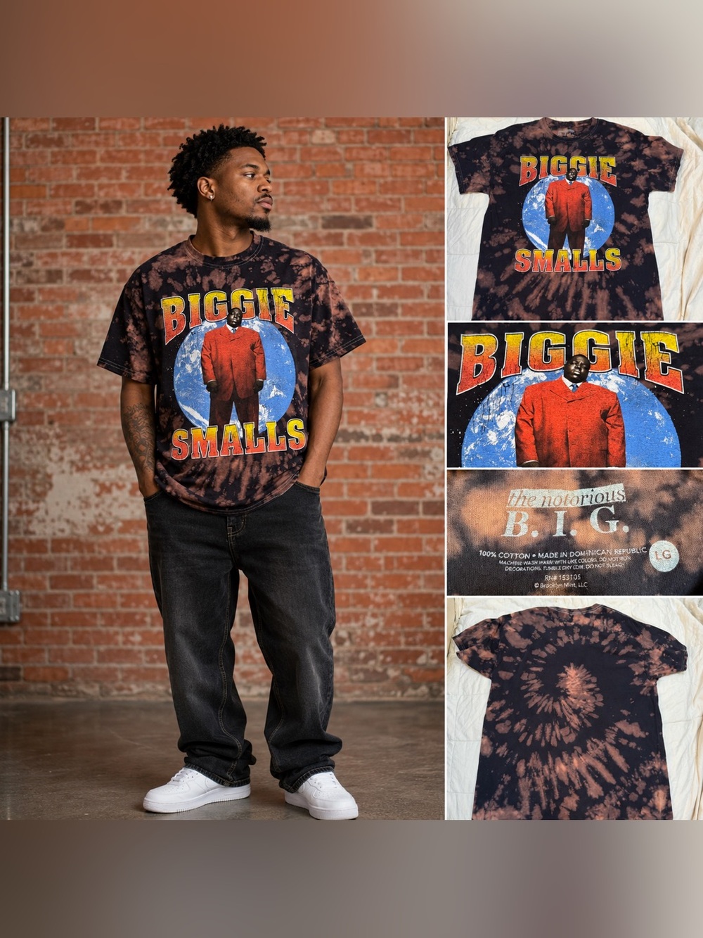 The Notorious B.I.G. Biggie Smalls Bleach Tie-Dye Graphic Tee Men’s L